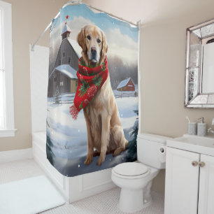 Golden Retriever Dog in Schnee Weihnachten Duschvorhang