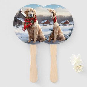 Golden Retriever Dog in Schnee Weihnachten Fächer