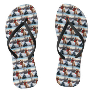 Golden Retriever Dog in Schnee Weihnachten Flip Flops