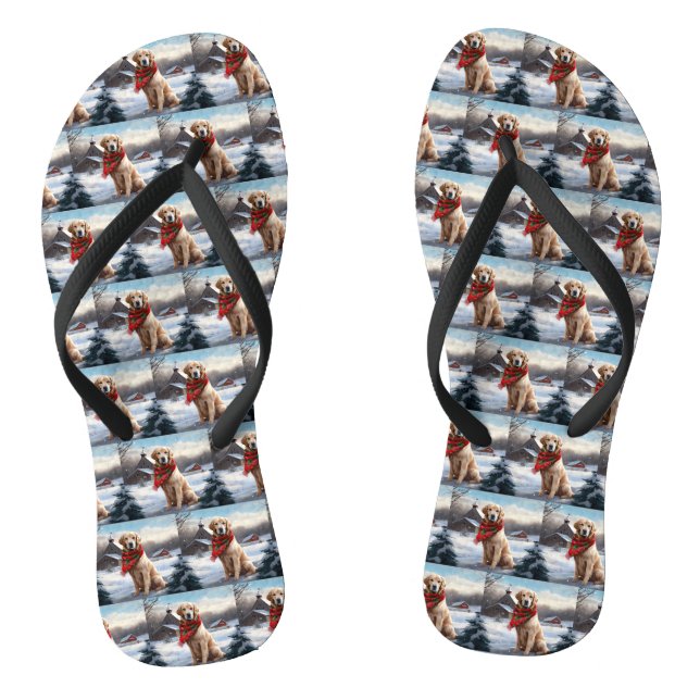 Golden Retriever Dog in Schnee Weihnachten Flip Flops (Fußbett)