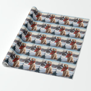 Golden Retriever Dog in Schnee Weihnachten Geschenkpapier