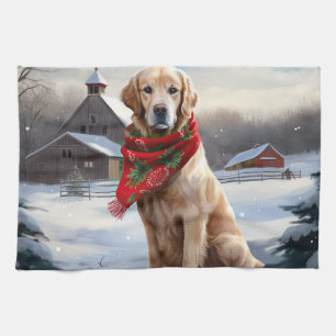 Golden Retriever Dog in Schnee Weihnachten Geschirrtuch