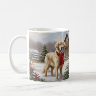 Golden Retriever Dog in Schnee Weihnachten Kaffeetasse