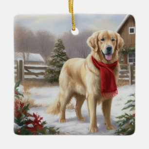 Golden Retriever Dog in Schnee Weihnachten Keramikornament