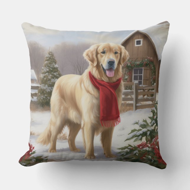 Golden Retriever Dog in Schnee Weihnachten Kissen (Vorderseite)