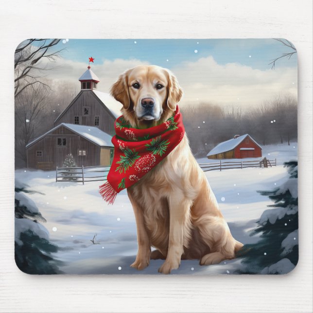 Golden Retriever Dog in Schnee Weihnachten Mousepad (Vorne)