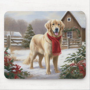 Golden Retriever Dog in Schnee Weihnachten Mousepad