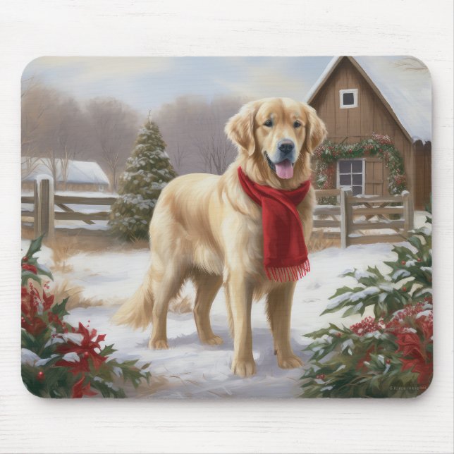 Golden Retriever Dog in Schnee Weihnachten Mousepad (Vorne)
