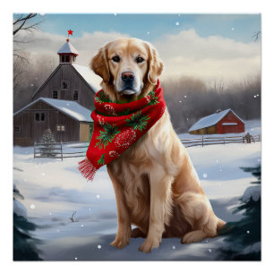 Golden Retriever Dog in Schnee Weihnachten Poster