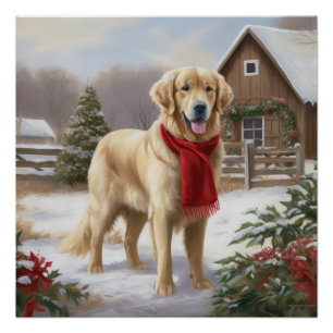 Golden Retriever Dog in Schnee Weihnachten Poster