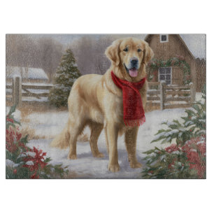 Golden Retriever Dog in Schnee Weihnachten Schneidebrett