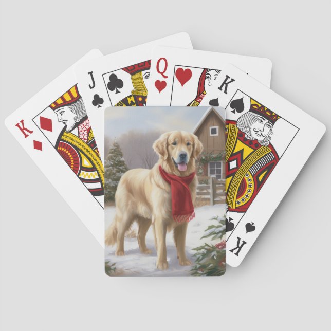 Golden Retriever Dog in Schnee Weihnachten Spielkarten (Rückseite)