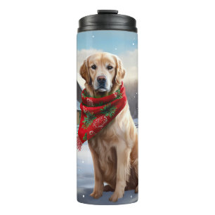 Golden Retriever Dog in Schnee Weihnachten Thermosbecher