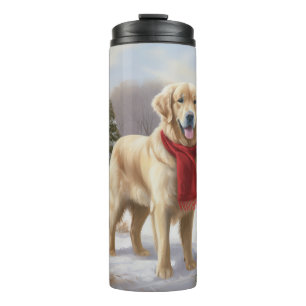Golden Retriever Dog in Schnee Weihnachten Thermosbecher