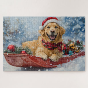 Golden Retriever Dog in Sledge Snow Weihnachten Puzzle