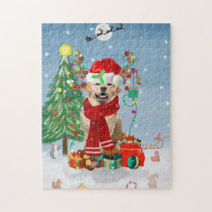 Golden Retriever Dog in Snow mit Weihnachtsgeschen Puzzle