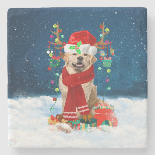 Golden Retriever Dog in Snow mit Weihnachtsgeschen Steinuntersetzer