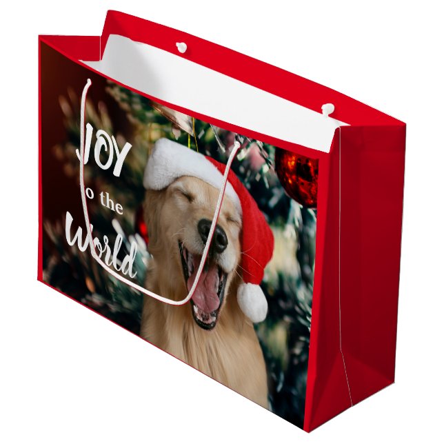 Golden Retriever Dog Jog to the World Christmas Große Geschenktüte (Vorderseite Schrägansicht)