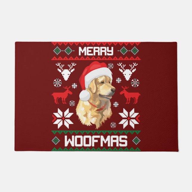 Golden Retriever Dog Merry Woofmas Weihnachtsschwe Fußmatte (Vorderseite)