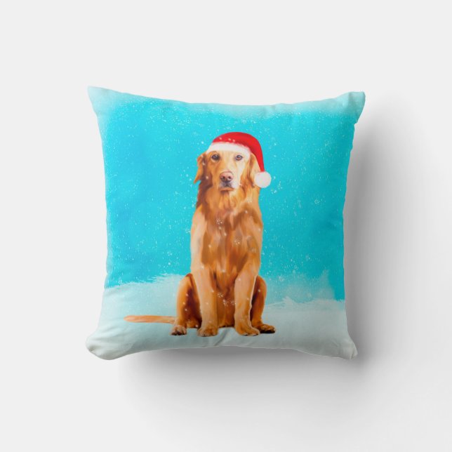 Golden Retriever Dog mit Weihnachtshut Kissen (Vorderseite)