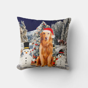Golden Retriever Dog mit Weihnachtshut Kissen
