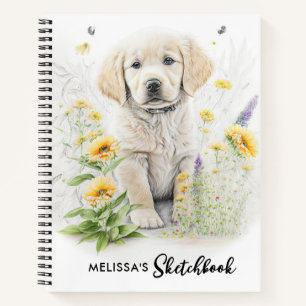 Golden Retriever Dog Niedliche Welpe Blume Wasserf Notizbuch