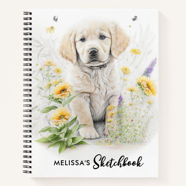 Golden Retriever Dog Niedliche Welpe Blume Wasserf Notizbuch (Vorderseite)
