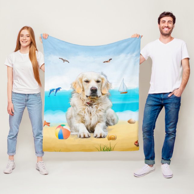 Golden Retriever Dog on Beach Fleecedecke (Beispiel)