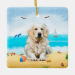 Golden Retriever Dog on Beach Keramikornament<br><div class="desc">Ein niedlicher Hund am Strand ist eine Geschenkidee für jemanden,  der diese Hundezucht Liebe.</div>