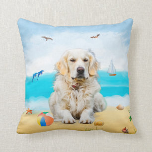 Golden Retriever Dog on Beach Kissen