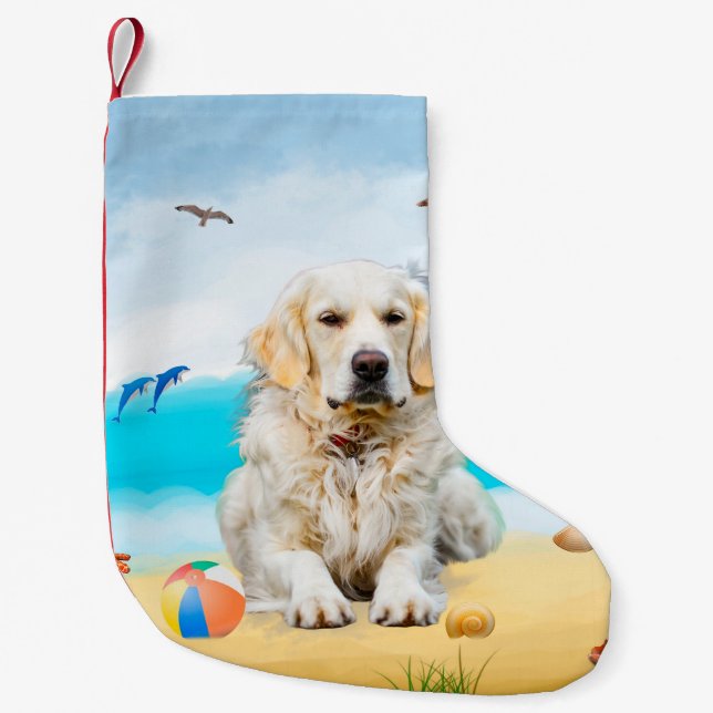 Golden Retriever Dog on Beach Kleiner Weihnachtsstrumpf (Vorderseite)