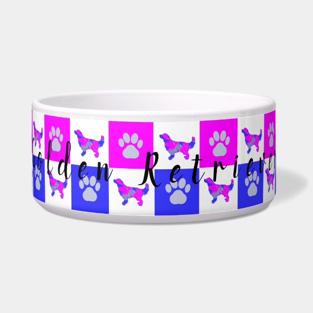 Golden Retriever Dog & Paw Hot Pink & Blue Pet Bow Napf (Vorderseite)