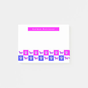 Golden Retriever Dog & Paw Hot Pink & Blue Silhoue Post-it Klebezettel