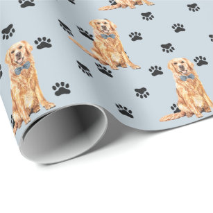 Golden Retriever Dog Paw Print Patches auf Silver Geschenkpapier