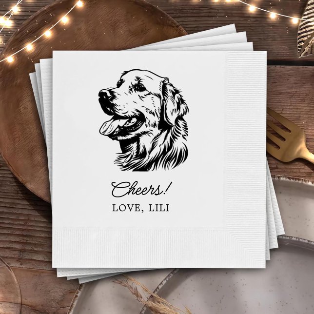 Golden Retriever Dog Personalisiert Cheers Serviette (Von Creator hochgeladen)