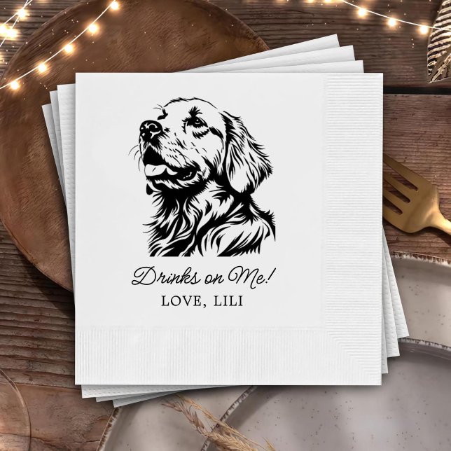 Golden Retriever Dog Personalisierte Drinks auf mi Serviette (Von Creator hochgeladen)