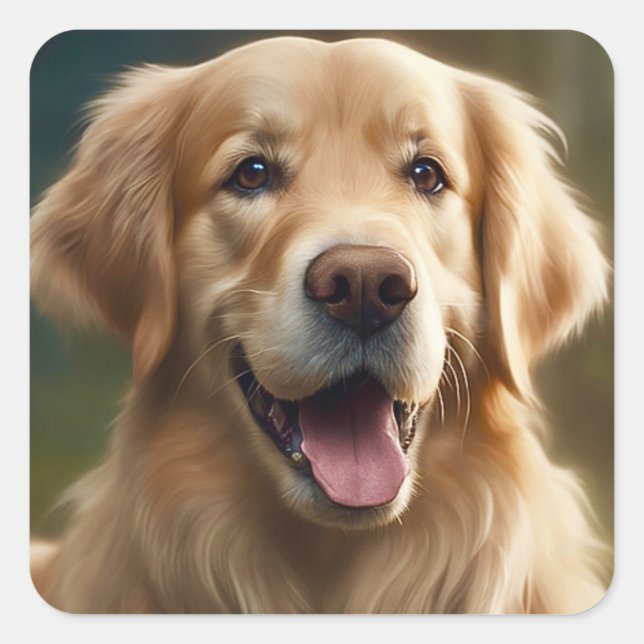 Golden Retriever Dog Portrait Quadratischer Aufkleber (Vorderseite)