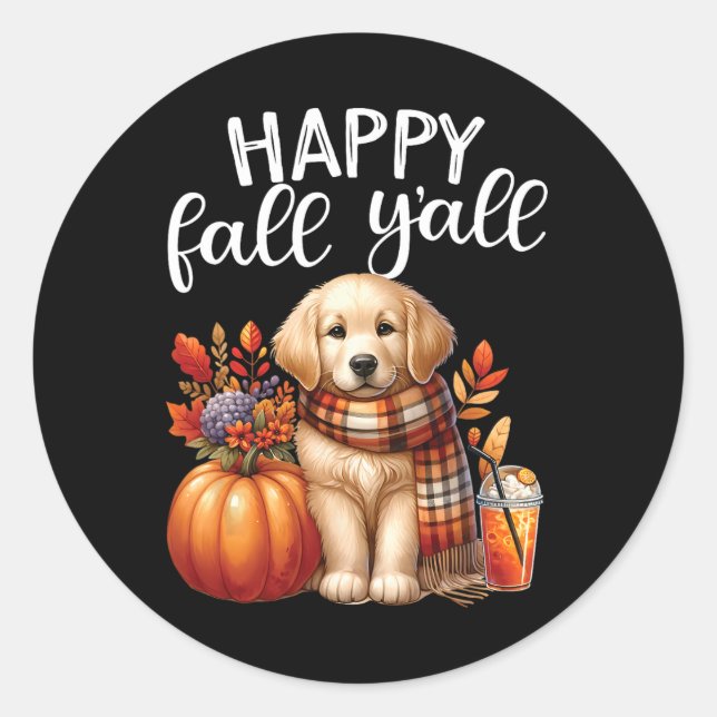 Golden Retriever Dog Pumpkin Gewürz Happy Fall Yal Runder Aufkleber (Vorderseite)