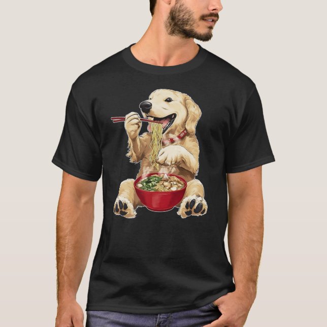 Golden Retriever Dog Ramen Japanese Noodles T-Shirt (Vorderseite)