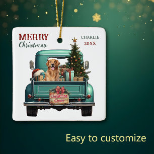 Golden Retriever Dog Retro LKW Weihnachten Keramikornament