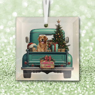Golden Retriever Dog Retro LKW Weihnachten Ornament Aus Glas