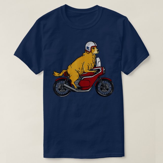 Golden Retriever Dog Riding Motorrad T-Shirt (Design vorne)