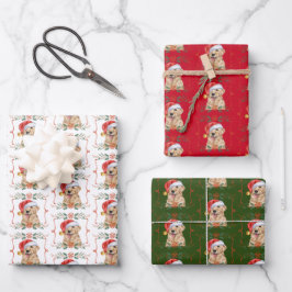 Golden Retriever Dog Santa Christmas Geschenkpapier Set