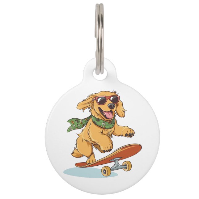 Golden Retriever Dog Skateboarding Haustiermarke (Vorderseite)
