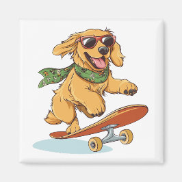 Golden Retriever Dog Skateboarding Magnet