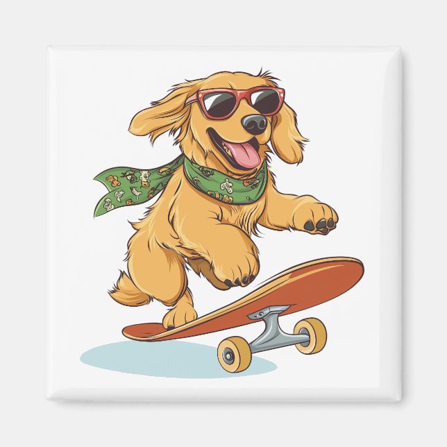 Golden Retriever Dog Skateboarding Magnet (Vorne)