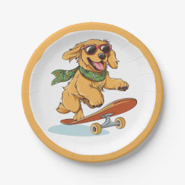 Golden Retriever Dog Skateboarding Pappteller