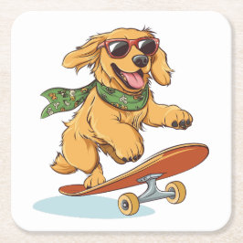 Golden Retriever Dog Skateboarding Rechteckiger Pappuntersetzer