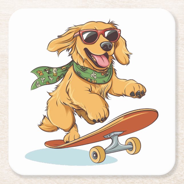 Golden Retriever Dog Skateboarding Rechteckiger Pappuntersetzer (Vorderseite)