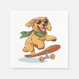 Golden Retriever Dog Skateboarding Serviette